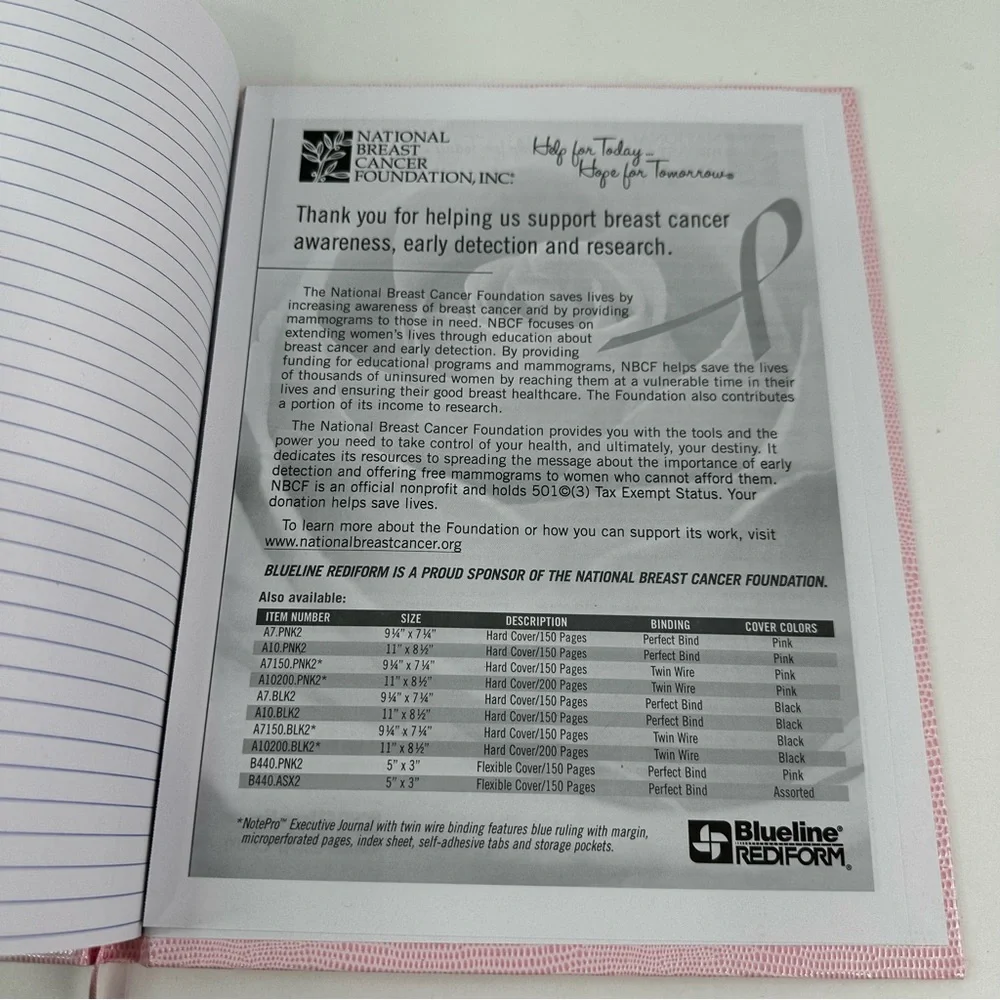 Blueline Pink Breast Cancer Awareness Notebook or Journal 8.5 x 11
